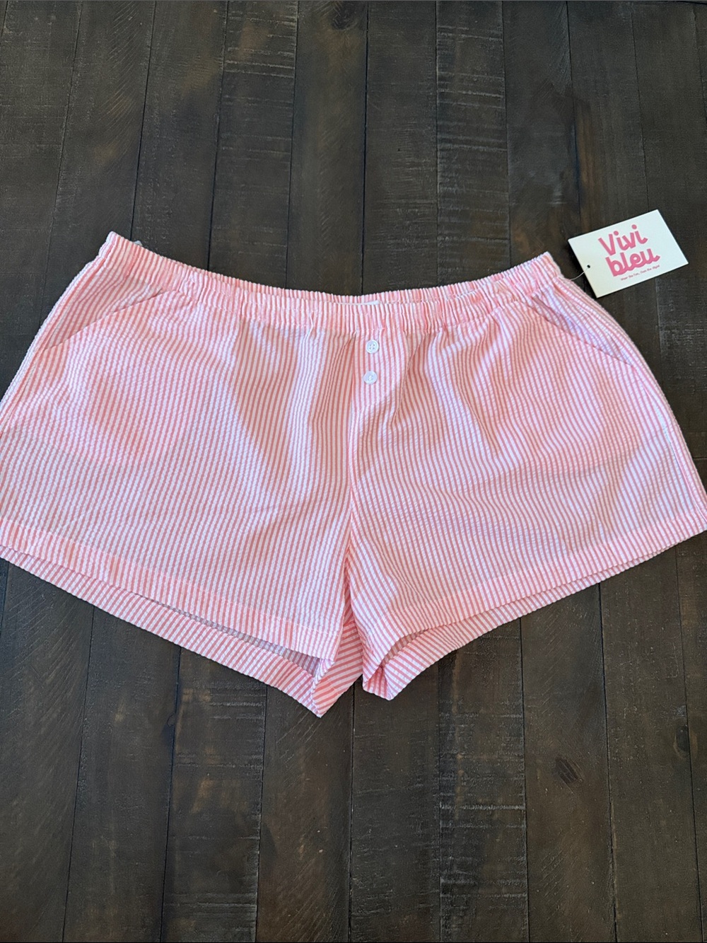 Vivi Bleu Pink Seersucker Striped Shorts